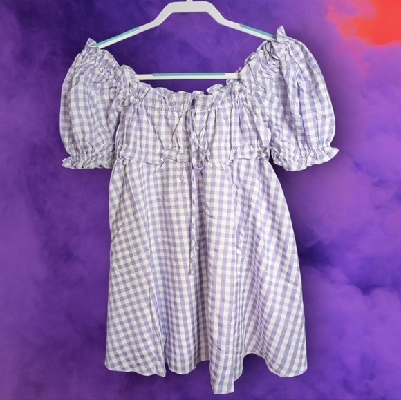 NWT Buddy Love Purple Gingham Mini Dress Size Small - Picture 4 of 11